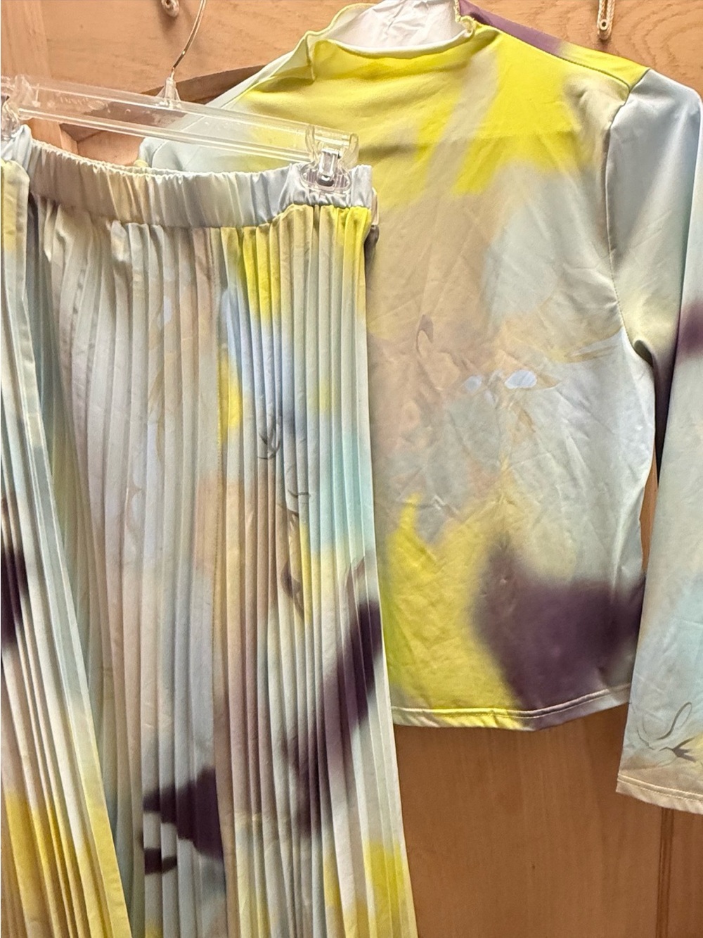 Pleated Watercolor Maxi Dress — Yellow, Light Blue, Purple - Picture 6 of 7